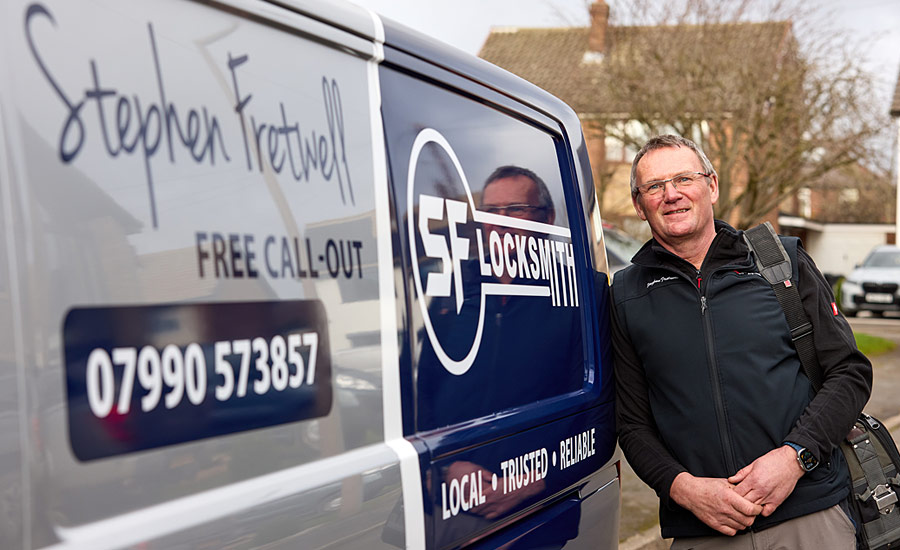 Stephen Fretwell standing beside his SF Locksmiths van, providing local locksmith services in Barnsley